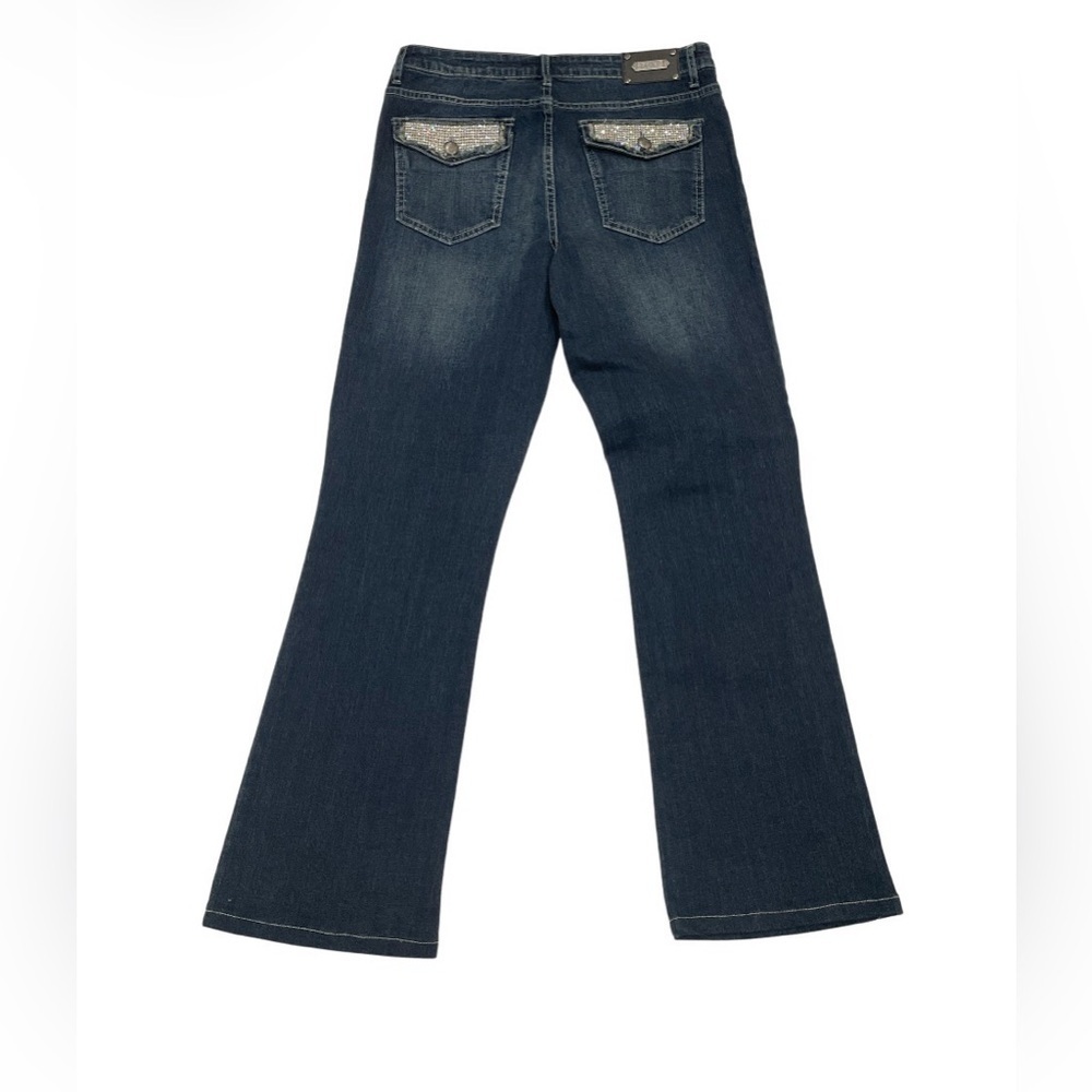 Tru Luxe Jeans Dark Blue Flare Women's Jeans With Rhinestone pockets Size 30/10 - Picture 4 of 6